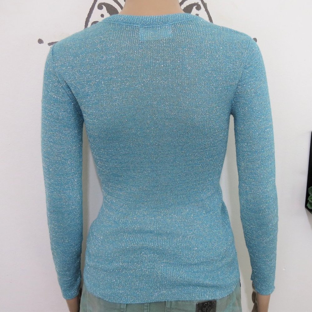 Vintage JCPenny Baby Blue Disco Shirt S - Picture 2 of 3